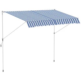 Markise mit Handkurbel, L300 x B150 x H170-280 cm, h?henverstellbar, schmutzabweisend, einfache Montage, Alu, Polyester, Blau/Wei? - Blau