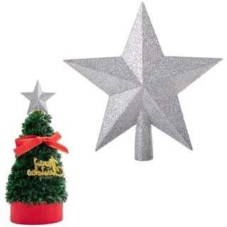 DEXYZZY Weihnachtsbaum Spitze aus Kunststoff, Christbaumspitze in Stern-Form, Spitze für Weihnachtsbaum Stern, moderner Christbaumstern für Baumspitze - Silber mit Glitzer, Weihnachtsbaumschmuck