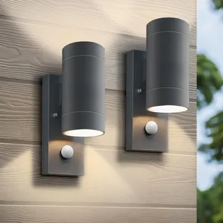 2 Stück Wandleuchte mit Bewegungsmelder,IP65 Wasserdichte Leuchten Wandleuchten Aussen GU10,Aluminium Up and Down Außenleuchte Aussenlampe Wand,Wandlampe für Haustür,Eingang,Terrasse,Anthrazit