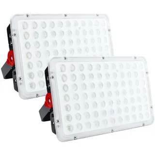CREATESTAR LED Strahler Außen 2 Stück, 200W Baustrahler 20000LM Außenstrahler 6500K Kaltweiß Scheinwerfer IP66 Wasserdicht, LED Fluter für Lager, Garten, Garage, Sportplatz, Hof, Parkplatz
