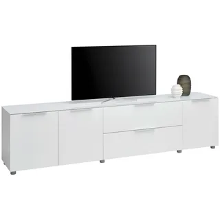 Voleo Lowboard , Weiß Hochglanz , Glas, Holzwerkstoff , 2 Fächer , 2 Schublade(n) Schubladen , 226.4x54x40 cm , Typenauswahl, Beimöbel erhältlich, stehend , Wohnzimmer, TV Möbel, Lowboards, Lowboards stehend