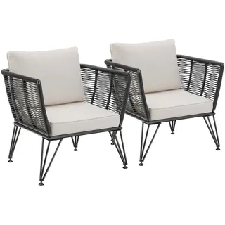 Tectake tectake® Garten-Loungesessel Sundo im Rope-Design, abnehmbare Polyesterbezüge, 75,5 x 67 x 71 cm