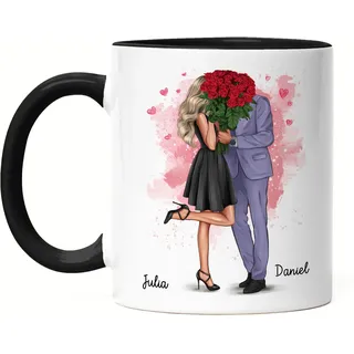 Kiddle-Design Pärchen Tasse Schwarz Personalisiert Valentinstag Namen für Ihn Sie Jahrestag Geschenk Paar Freund Freundin Individuelle Paartassen