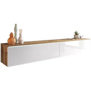 veneti P & B Lowboard 180x30x33 cm Weiß Hochglanz/Eiche MDF