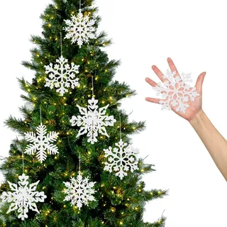 Noaxylic 24 Stück Schneeflocken Deko, Weihnachten Deko, Schneeflocke Weihnachten, Weihnachtsdeko Schneeflocken, Weihnachtsdeko Hängend, für Christmas, Winter, Geburtstag, Urlaub, Partydekoration, Weiß