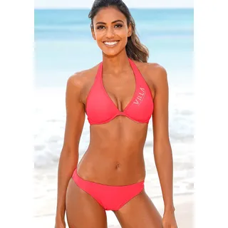 Bügel-Bikini VENICE BEACH, Damen, Gr. 38, Cup F, rot (coral), Polyamid, unifarben, Bikini-Sets Bügel-Bikini, mit kontrastfarbigen Schriftzug