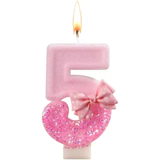Ovanda Kerze 5 Geburtstag Mädchen,Kerze Rosa Tortendeko 5,3D Regenbogen Kerzen Rosa Geburtstagskerzes,Kerzen Zahlen 5 Lila,Geburtstagsdeko Mädchen 5 Jahre,geburtstagskerzen zahlen