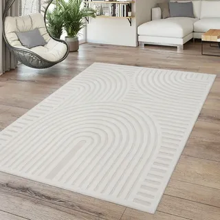 TT Home In-& Outdoor Teppich Wetterfest Balkon Küche Wohnzimmer Boho Skandi Design Größe 80x150 cm - Creme