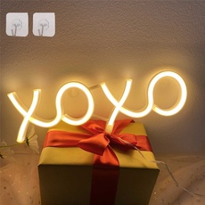 ENUOLI XOXO Leuchtreklame Neon Sign für Schlafzimmer Wanddekoration USB/Batteriebetriebene Led Neon Sign XOXO Led Leuchtreklame Leuchtreklame mit 2 Haken Nachtlicht für Party für Freunde (Warmweiß)