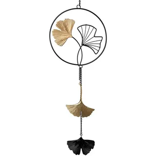 Formano Deko Fensterhänger Girlande Ginko 60 cm Metall Mobile Fenster Dekoration Schwarzgold Ginkgo Blatt Motiv | Geschenkidee Hängedeko Wohnaccessoire