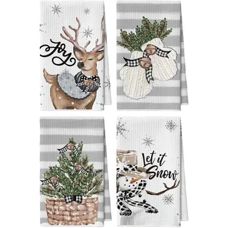 Artoid Mode Rentier Schneemann Handschuhe Bar Weihnachten Küchentücher Geschirrtücher, 42x65 cm Mikrofaser Saugfähig Handtücher Küchen Deko 4er Set