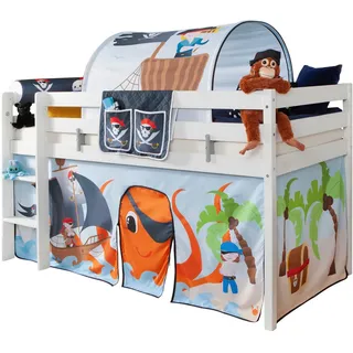 MID.YOU Hochbett Malte 90 x 200 cm Birke, Kiefer massiv weiß pirat