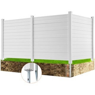 VEVOR 3xPaneele Gartenzaun 122x122cm Sichtschutzzaun PVC und verzinktes Blech-Erdspieß Windschutzzaun Metallpfähle bis 50cm Lamellenzaun Steckzaun Sichtschutz ideal für Pool-Ausrüstung Klimaanlagen