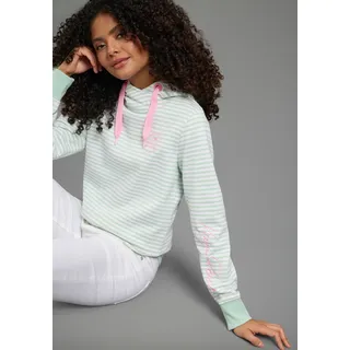 Kapuzensweatshirt KANGAROOS, Damen, Gr. 48/50, hellgrün, Sweatware, Obermaterial: 80% Baumwolle, 20% Polyester, bequem hüftbedeckend, Rippbündchen, Sweatshirts Kapuzensweatshirt, casual Stil, mit Kapuze und Kordelzug, bequeme Passform, Langarm