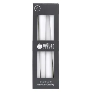Müller Kerzen Spitzkerzen, weiß, Gepresste Stabkerzen mit konisch geformten Fuß, 1 Packung = 4 Stück, (Ø x H): 22 x 245 mm