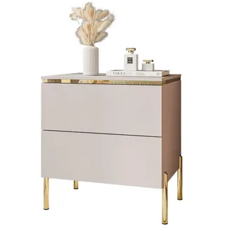Lookway Nachttisch Aurora II auf gerade Gold Chrom Beine Kaschmir , Holzwerkstoff , Uni , 2 Schubladen , Rechteckig , 50x54x37 cm , Schlafzimmer, Nachtkästchen