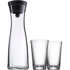 Bild Wasserkaraffe Set 3-teilig, Karaffe mit 2 Wassergläser 250ml, Glaskaraffe mit Deckel, Silikondeckel, CloseUp-Verschluss