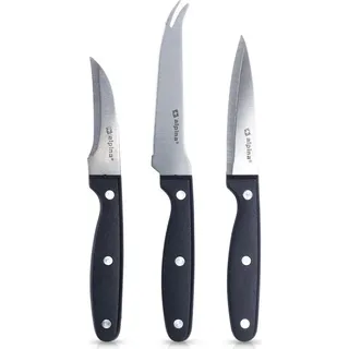 Alpina Messerset mit Schälmesser Gemüsemesser Käsemesser, Edelstahl - Schwarz