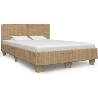 The Living Store Bettrahmen Handgewebt Echtes Rattan 160×200 cm - Braun