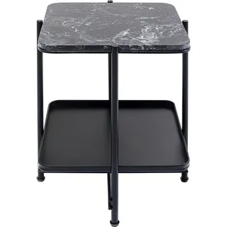 Kare Design Beistelltisch Bennet Schwarz, Mineralmamor, Ablage, Stahlgestell, edel, 39x39cm