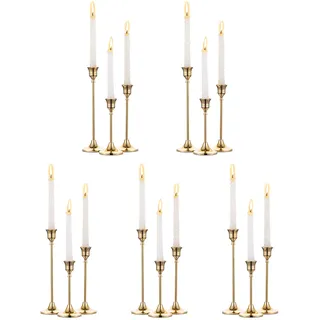 Nuptio Satz von 5(15 Stück Messing Gold Metall Taper Kerzenhalter, Vintage Kerzen Ständer Herzstück für Tisch Kaminsims Hochzeit Housewarming Geschenk, Kerzenhalter Stabkerze für Weihnachten Deko