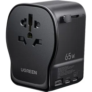 UGREEN Reiseadapter Weltweit mit USB-C und Sicher - Schwarz