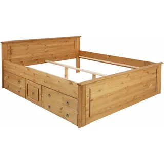 otto home home Massivholzbett »Hugo, hohe Belastbarkeit! FSC® zertifiziertes Massivholz, Landhausstil«, Breite/Belastbarkeit 180cm/200KG, 140cm/180KG, Stauraumbett aus massiver Kiefer, beige