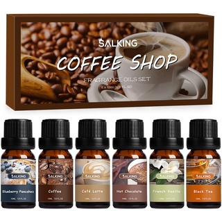 SALKING Café Ätherische Öle Set, Aromatherapie GeschenkSet, Pure Duftöle für Diffuser Duftlampen Luftbefeuchter, 6x10 ml (Blaubeerpfannkuchen, Kaffee, Latte, Schokolade, Vanille, schwarzer Tee)