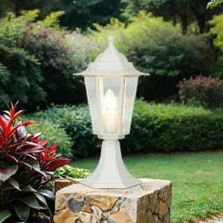 Sockelleuchte Aluminium Glas Weiß IP44 Garten Weg 40 cm hoch E27 Laterne Rustikal nostalgische Wegeleuchte Outdoor PARIS