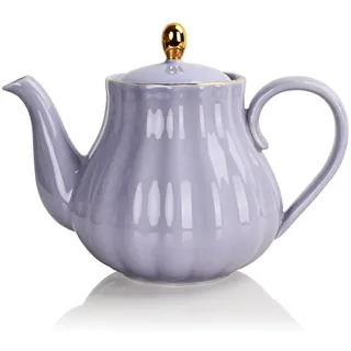 Sweejar Home Porzellan-Teekanne mit Teesieb und Deckel, Teegeschirr mit Filter, 890 ml, für Tee/Kaffee/Milch/Frauen/Büro/Zuhause/Geschenk (Kürbisform, lila)