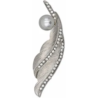 FIRETTI "Schmuck Geschenk Ansteckschmuck geschwungene Blattoptik mit Struktur", - mit Glassteinen - mit Kunststoffperle, metallfarben, weiß,