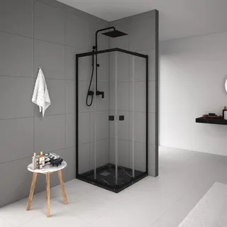 baliv Duschkabine DUK-90.12E 77-90 cm Schwarz Matt