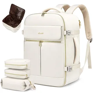 LOVEVOOK Reiserucksack Damen, Groß 40L Handgepäck Rucksack Flugzeug Travel Backpack mit 17 Zoll Laptopfach, Wasserdicht Kofferrucksack Carry On Luggage Reisetasche Daypacks für Reise Beige