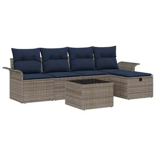 vidaXL Gartensofa-set 6 stk. Grau und Marineblau Poly-Rattan - Grau