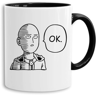 Saitama OK - Tasse Kaffeetasse Son One Punch Luffy Naruto Saitama One Dragon Goku Ball Piece Man Db, Farbe:Weiß