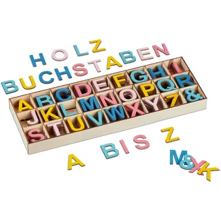 Relaxdays Holzbuchstaben Set 324tlg. Blau/Gelb/Rosa