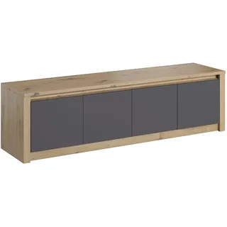 Furniture24 Kommode Malta K4D Niedrige Schrank Lowboard Unterschrank mit 4 Türen ASrtisan Eiche/Grau - Schwarz