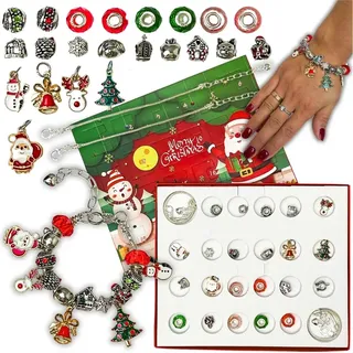 Adventskalender Set Anhänger Charms Schmuck Armbänder Geschenk - Silber