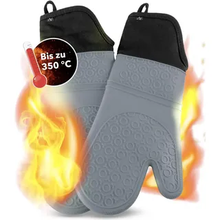 AVANA Silikon Ofenhandschuhe Hitzebeständige Anti-Rutsch Kochhandschuh mit weichem Baumwoll-Innenfutter bis zu 350°C Handschuhe für Kochen und Backen - Grau