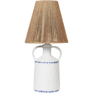 BELIANI Tischlampe Weiß Keramik Vasenform 51 cm Papierschirm Trommelform Kabel mit Schalter Handgefertigt Boho Schlaf- u. Wohnzimmer Beleuchtung - Weiß, Beige, Blau