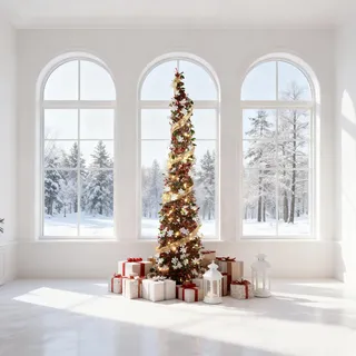 150 cm Weihnachtsbaum mit Beleuchtung – Pop Up künstlicher Lametta-Christmas Tree, Faltbarer Weihnachtsbaum Alternative mit Schneeflocken & Pailletten, ideal für Wohnung, Büro, Party