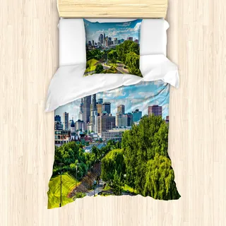 ABAKUHAUS Vereinigte Staaten Mantele, Hartford Luft, Milbensicher Allergiker geeignet mit Kissenbezügen, 135 cm x 200 cm - 80 x 80 cm, Sky Blau, Grün, Grau - Blau