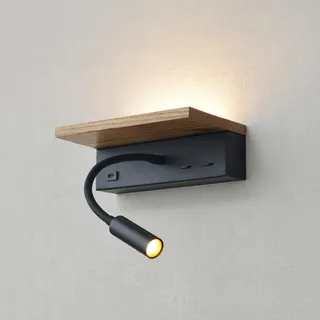 Wandlampe Schlafzimmer Holz,Schwarz Nachttischlampe mit Ladefunktion Type C,3w Led Leselampe Wand,Modern 13w Wandleuchte mit Schalter Innen Bett,Gästezimmer,Flexible Schwanenhals Lampe 3000K,1pcs