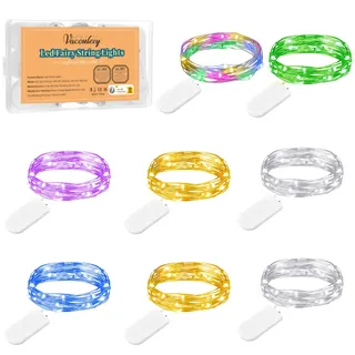 LED Lichterkette Batterie, 2M 20leds Micro Led Lichterkette Mit Batterie Kupfer Drahtlichterkette für Zimmer Innen Halloween Weihnachts Party Hochzeit Tisch Außen Deko (8 Stück-6 Farben)