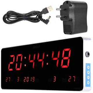 Marhynchus Digitale LED-Wanduhr mit Kalender und Temperaturanzeige (Kalender, Temperatur, Woche)