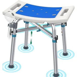 Luckfaith Duschstuhl mit X-Rahmen – 3-Fach höhenverstellbar (43,5–48 cm), Rutschfester Duschhocker mit Duschkopfhalter, Stabiler Duschsitz für Senioren, Behinderte & Genesung, Blau