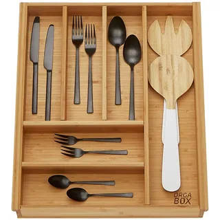 Orga-Box 3 BAMBUS Besteckeinsatz für 50er Schublade 473 x 397 mm | mit 6 Fächer Holz-Besteckkasten für Nobilia Küchen ab August 2012