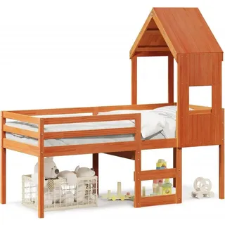 vidaXL Hochbett mit Dach 90 x 190 cm Kiefer massiv braun