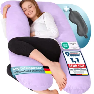 ELONEO NEU Seitenschläferkissen mit Bezug | Stillkissen | Schwangerschaftskissen XXL | Pregnancy Pillow | Komfortkissen für die Schwangerschaft | Lesekissen waschbar, lila