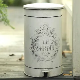 All Chic Retro Eisen Mülleimer Runde Vintage Mülleimer mit Schmiedeeisen Pedal Küche Mülleimer mit Deckel für Park Garten Badezimmer Schlafzimmer Indoor Outdoor ,17 Liter/4,5 Gallonen,Weiß